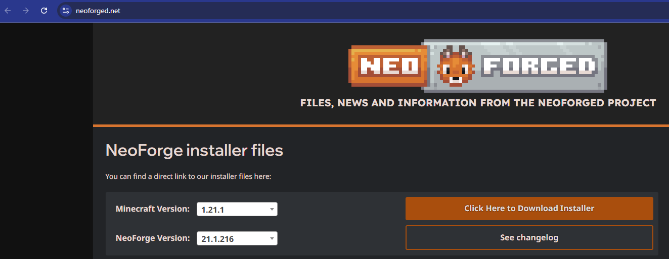 Captura del sitio de descarga de NeoForge